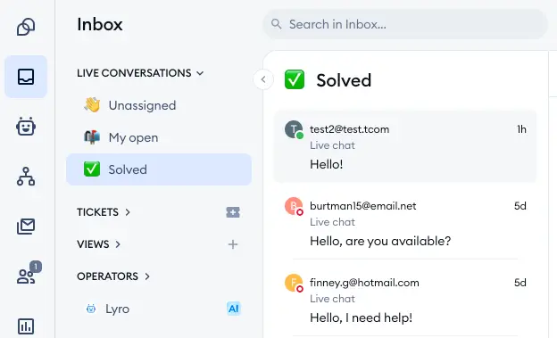 היסטוריית צ'אט (Chat History) ב-Tidio: איך לגשת ולנהל 1 chat history 2024-04-10 at 16.02.59.png