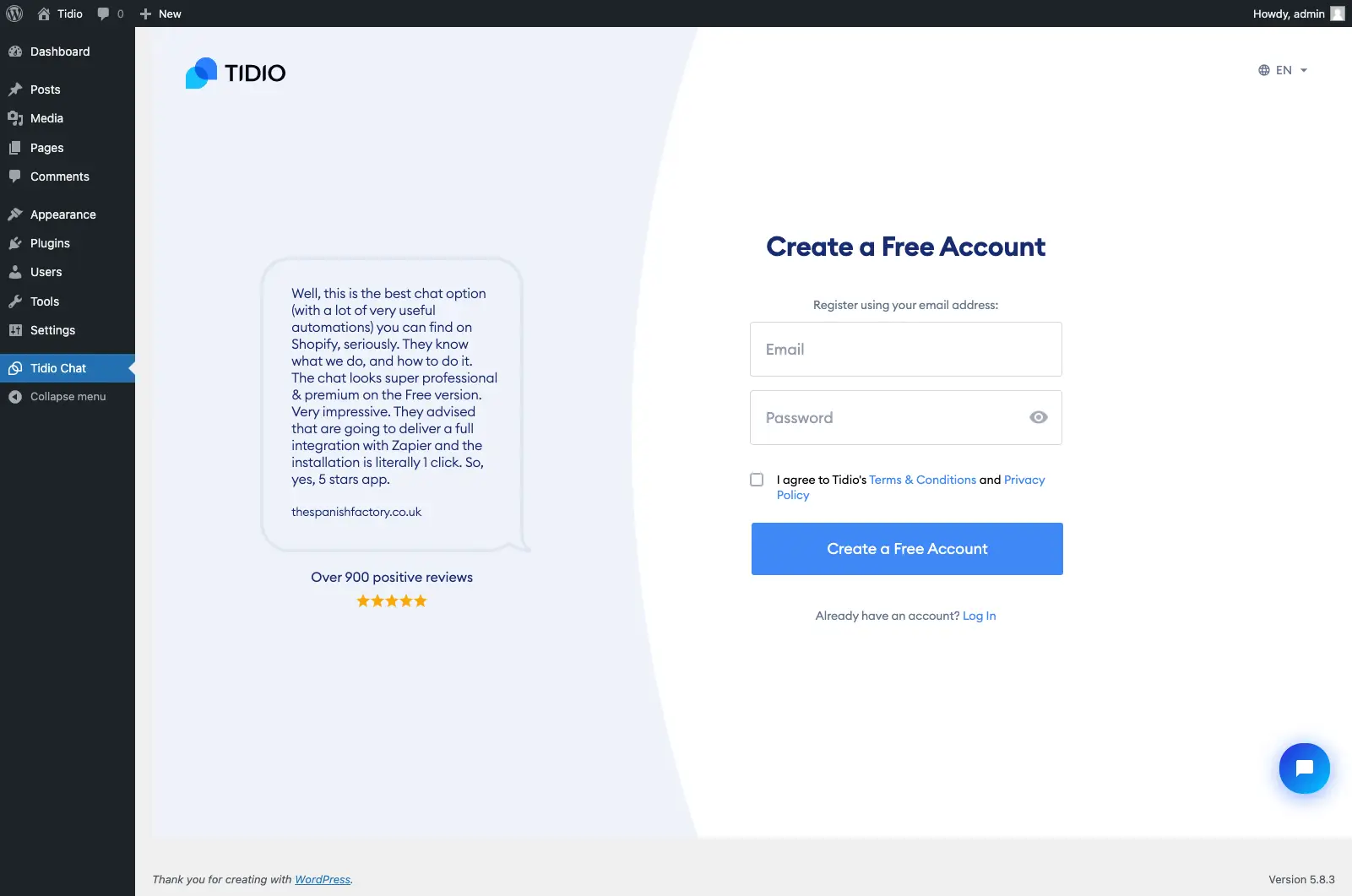 התקנת Tidio על WooCommerce לניהול חנויות אונליין 5 screencapture-localhost-8085-wp-admin-admin-php-2022-01-19-14_54_54.png