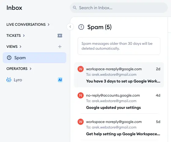 ניהול תיקיית הספאם במערכת Helpdesk של Tidio 4 Screenshot 2024-06-13 at 15.16.21.png
