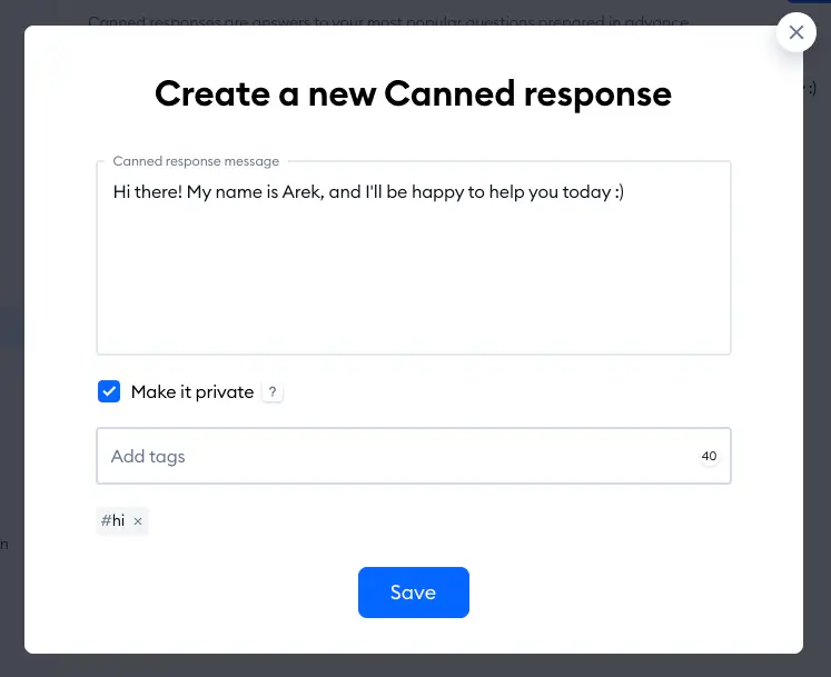 שימוש בתגובות מוכנות (Canned Responses) בצ'אט בוטים של Tidio 3 canned resp 2024-04-10 at 15.15.03.png