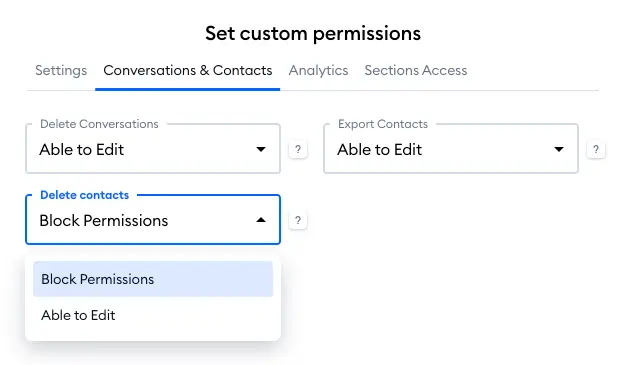ניהול הרשאות (Permissions) בצ'אט בוטים של Tidio 5 permissions 2024-04-10 at 15.31.40.png