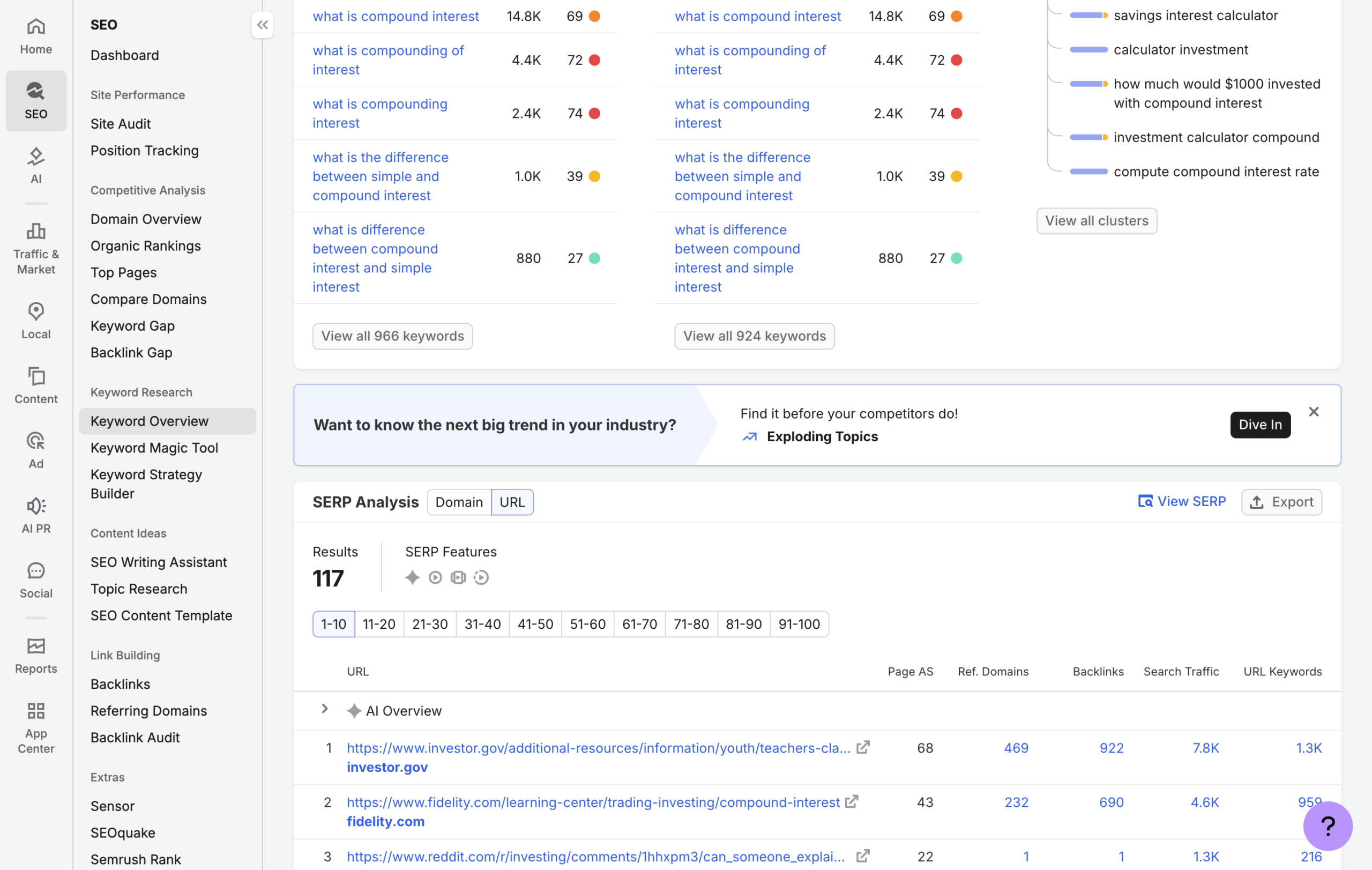 SERP Features ו-AI Overviews ב-Semrush — איך להופיע בתוצאות המיוחדות של גוגל 1 ממשק SERP Features ב-Semrush